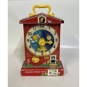Fisher Price Music Box Teaching Clock 998 VTG 1968 Red Yellow Handle Works